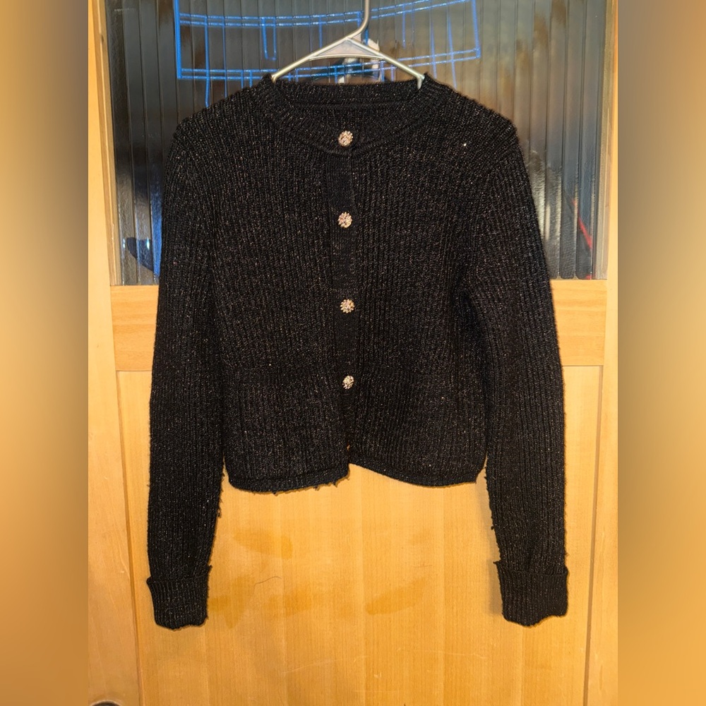 Goelia Wool Blend Silver Sparkle  Women Cardigan Black Size 4
